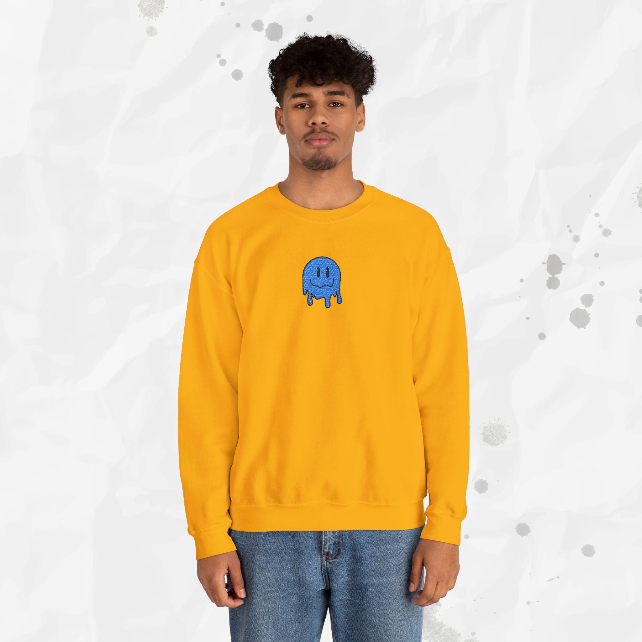 Dripping Smiley – Embroidered Crewneck Sweatshirt