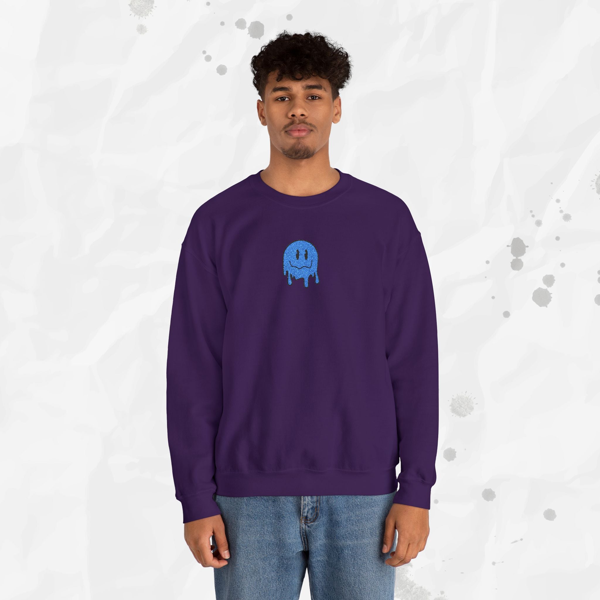 Sweat-shirt à col rond brodé Dripping Smiley