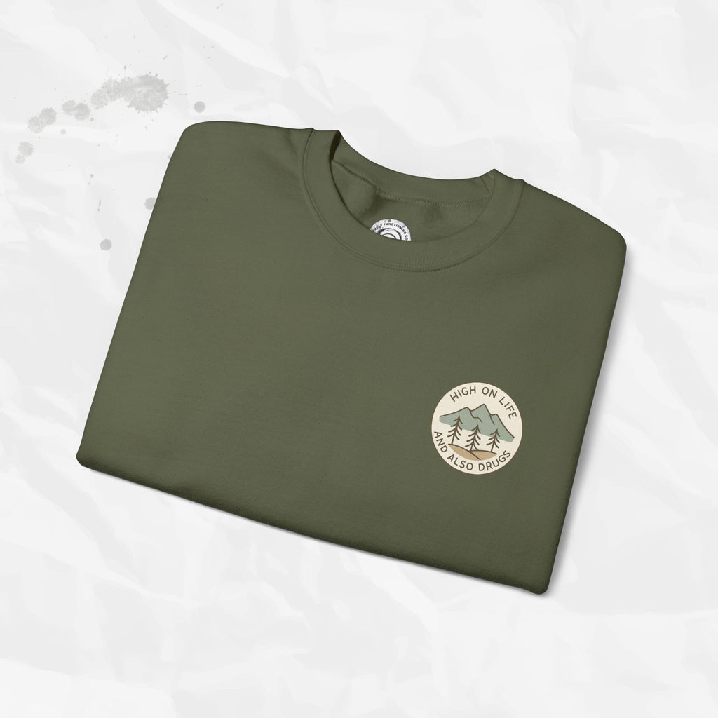 High on Life (and Also Drugs) – Crewneck Sweatshirt (Pocket Print)