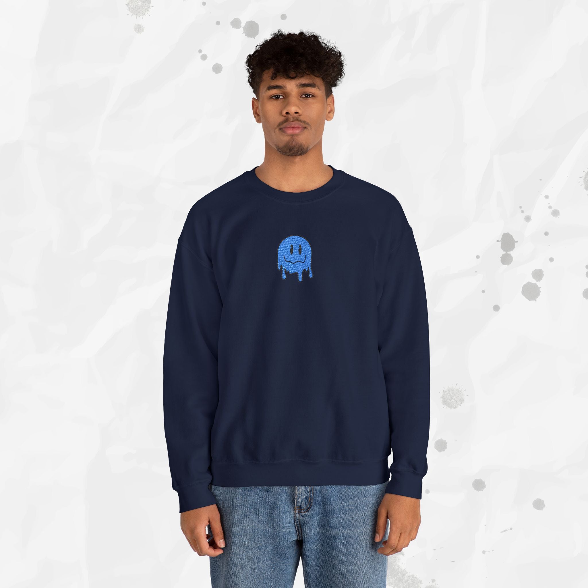 Sweat-shirt à col rond brodé Dripping Smiley