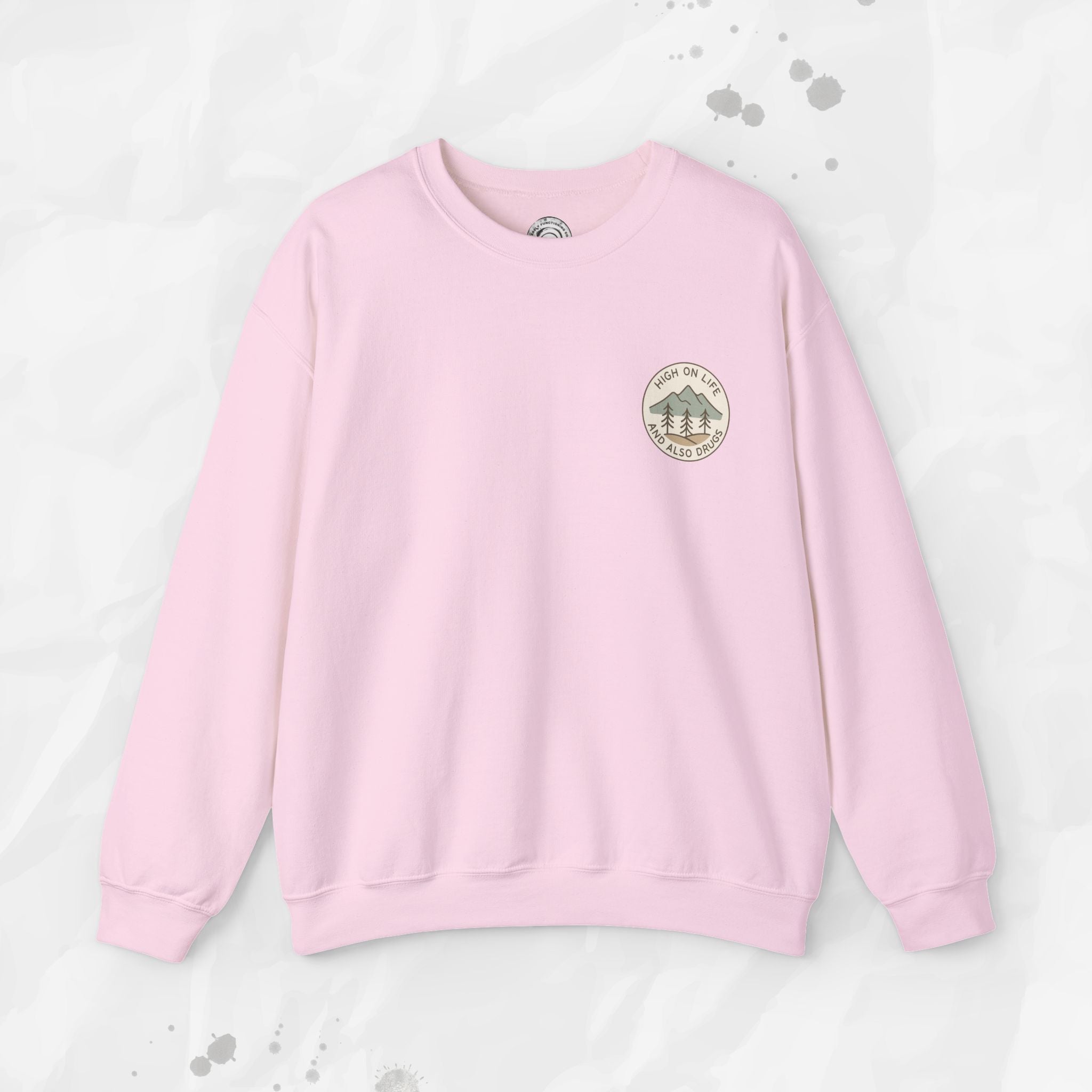 High on Life (and Also Drugs) – Crewneck Sweatshirt (Pocket Print)