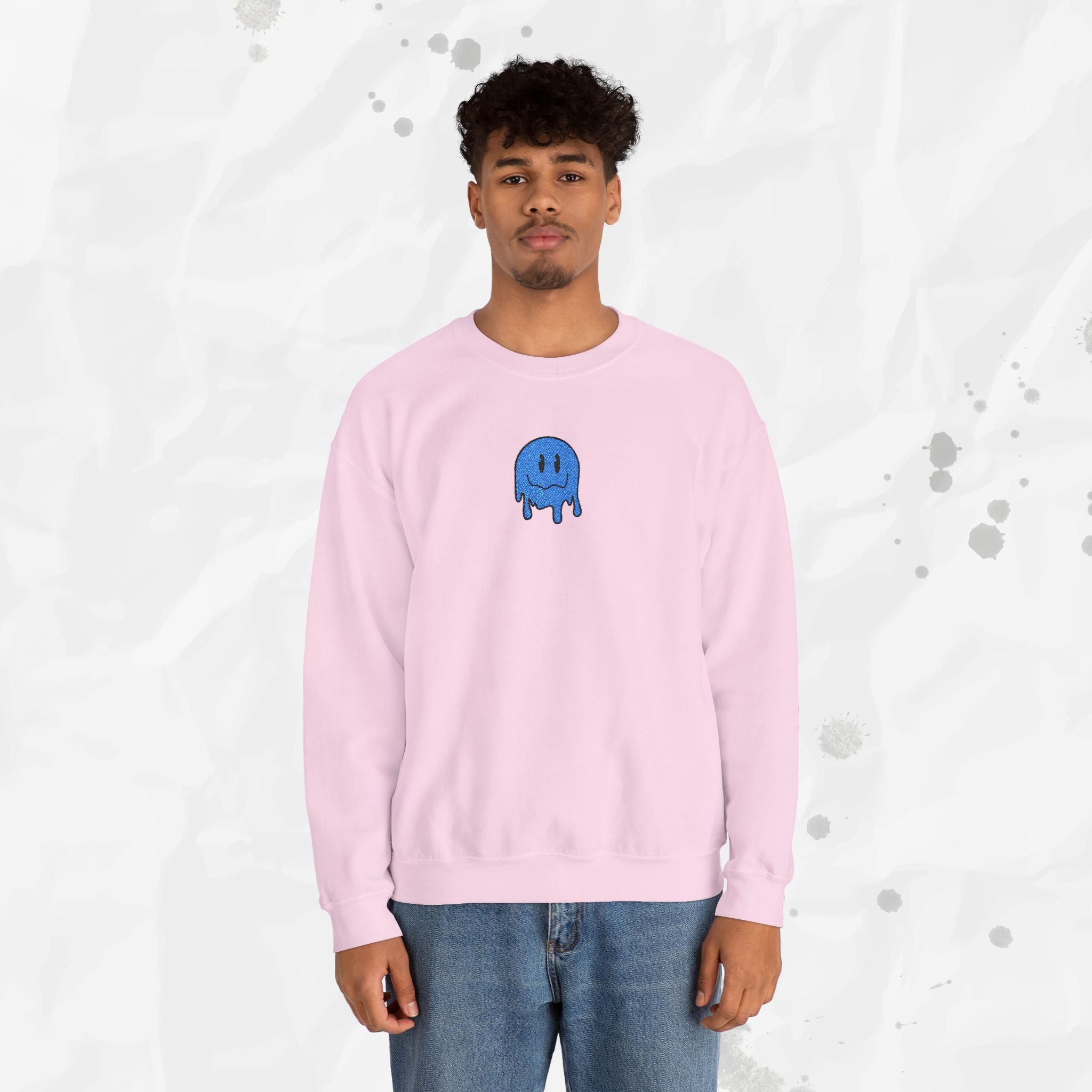 Dripping Smiley – Embroidered Crewneck Sweatshirt